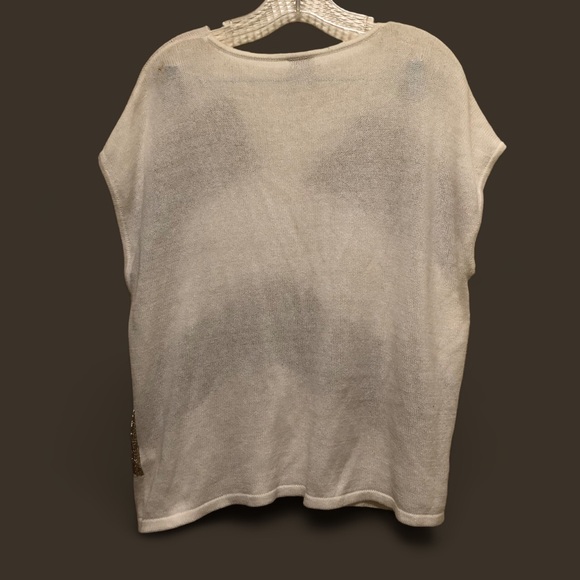 Chico's Women's Size 1 M/8 Cream/Gold Striped V- Neck Dolman Sleeve Muscle Tee - Picture 2 of 11